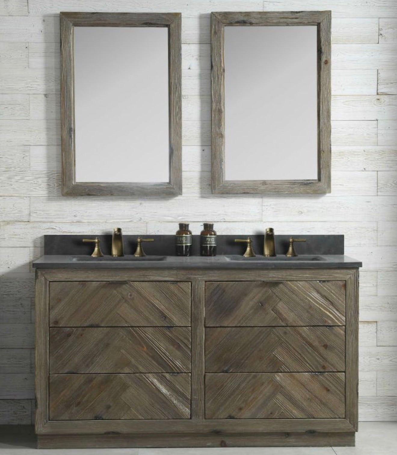 Legion Furniture Rustic Solid Wood Bathroom Vanity with Natural Moon Stone Top – No Faucet