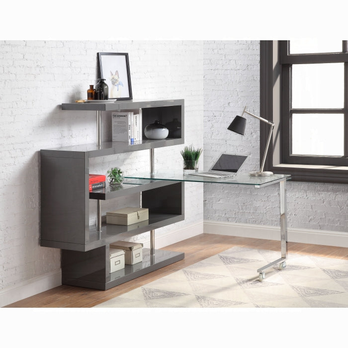 ACME  Grey Buck II Writing Desk W/Bookshelf