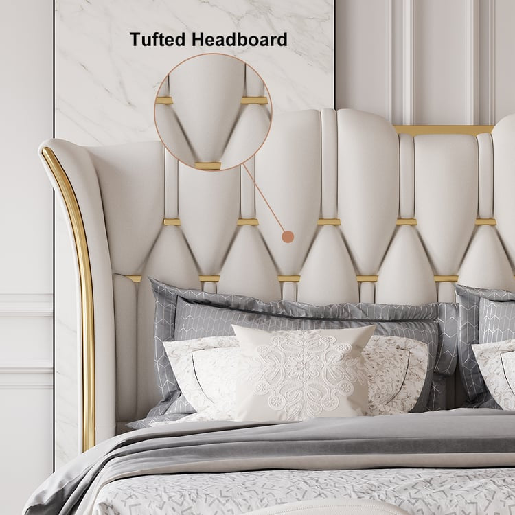 King Size Upholstered Bed Frame with Tufted Wingback Headboard