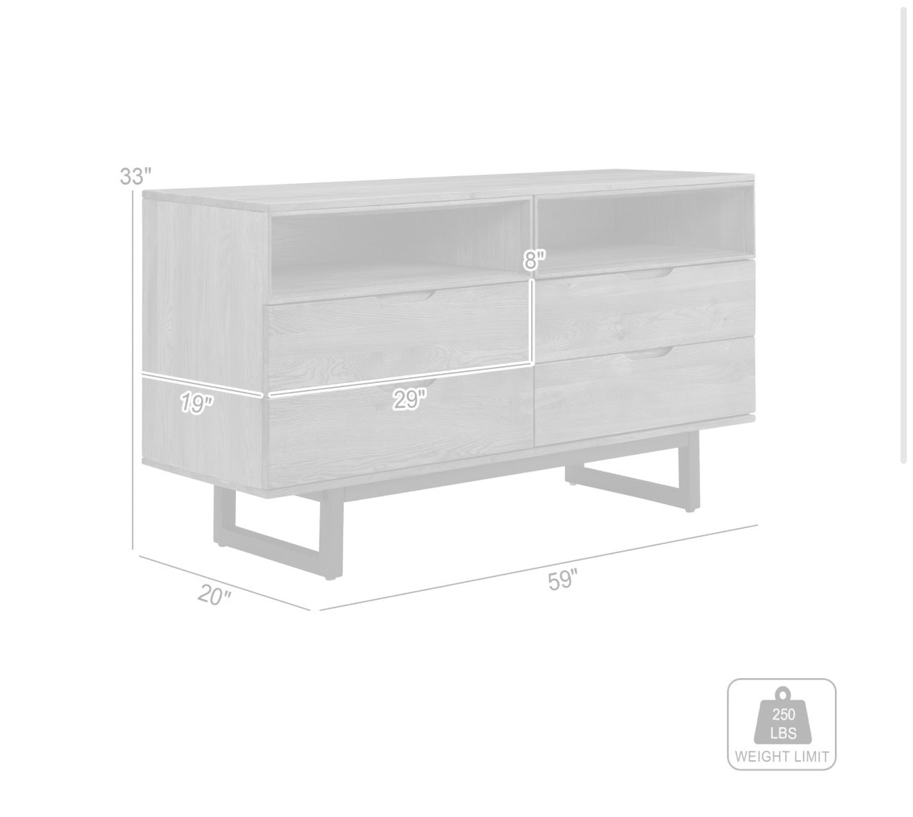 Armen Living Aldo 4 Drawer Dresser in Brown Oak Wood with Black Metal Legs