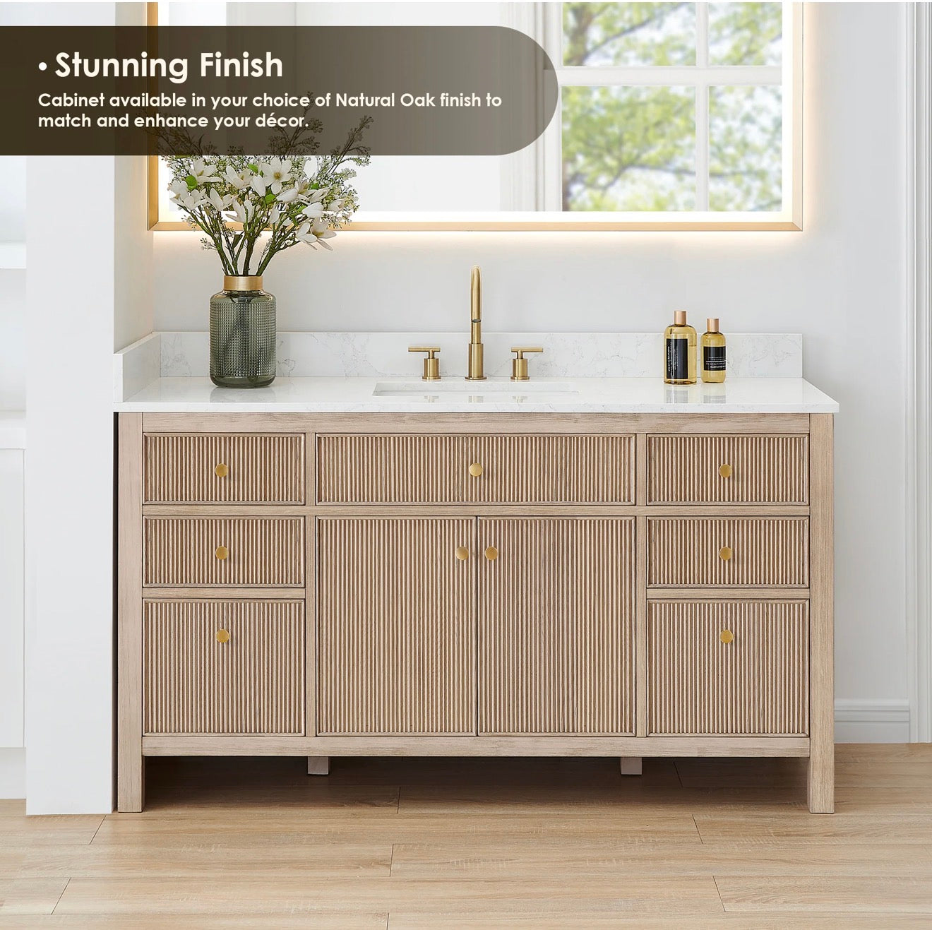 Altair Cerrito 60" Single Bathroom Vanity with Grain White Engineered Stone Countertop without Mirror