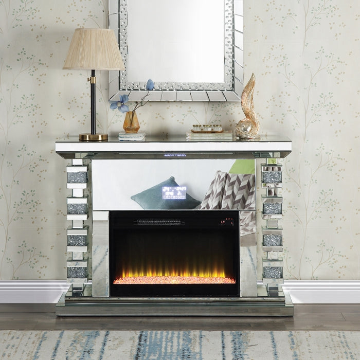 ACME Mirrored & Faux Diamonds Noralie Fireplace W/Bluetooth
