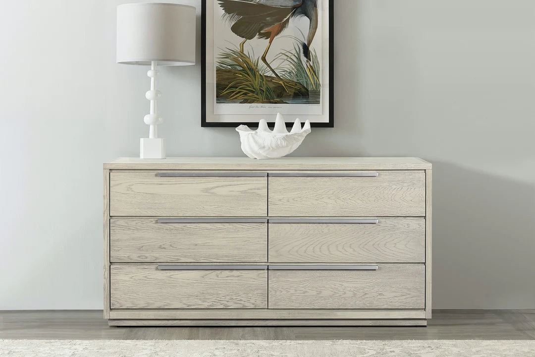 Armen Living Abbey 6 Drawer Dresser in gray oak wood