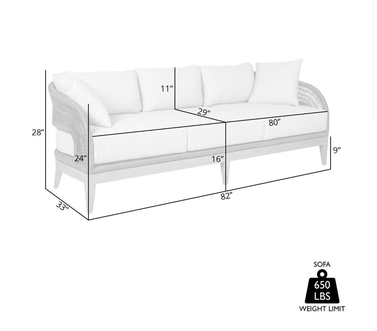 Armen Living Orbit Outdoor Patio Sofa in Weathered Eucalyptus Wood with Gray Rope and Taupe Olefin Cushions