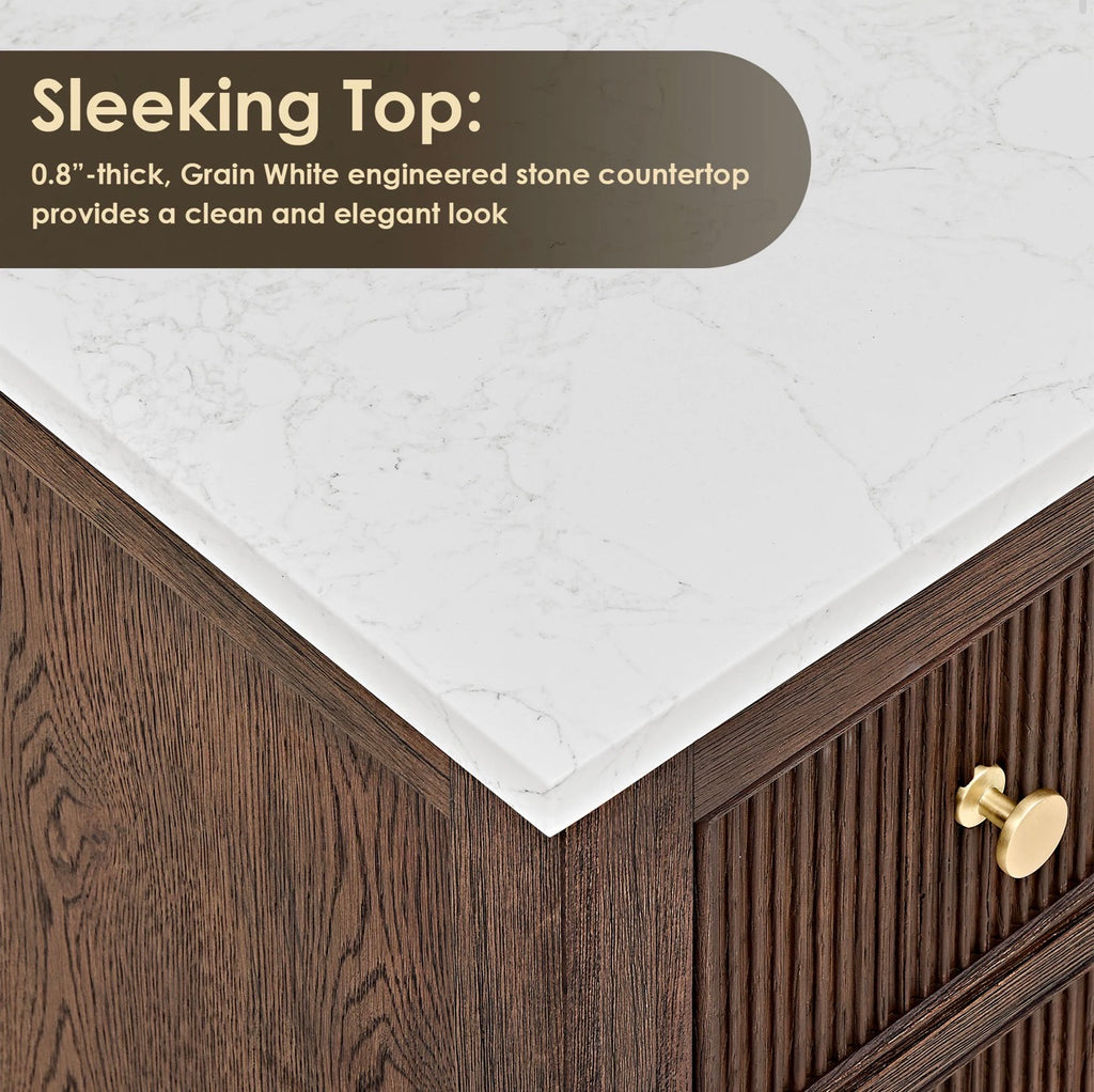 Altair Cerrito 60" Single Bathroom Vanity with Grain White Engineered Stone Countertop without Mirror