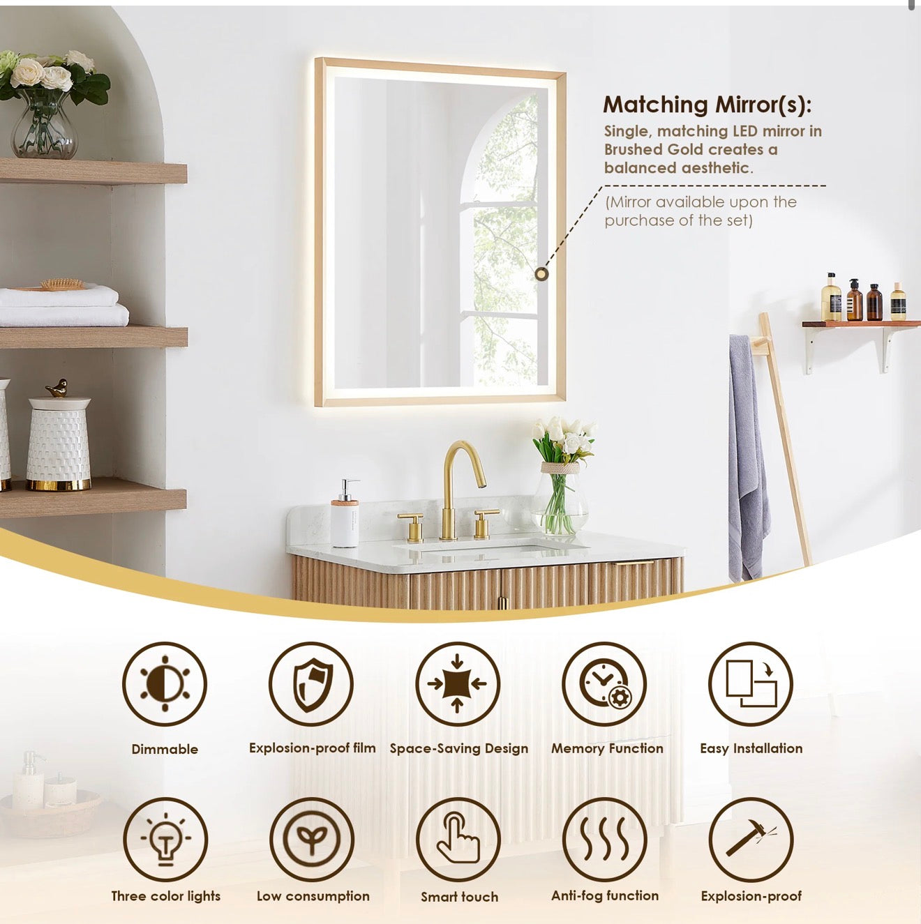 Altair Sierra 36" Single Bathroom Vanity in Washed Light Brown with Grain White Engineered Stone Countertop without Mirror