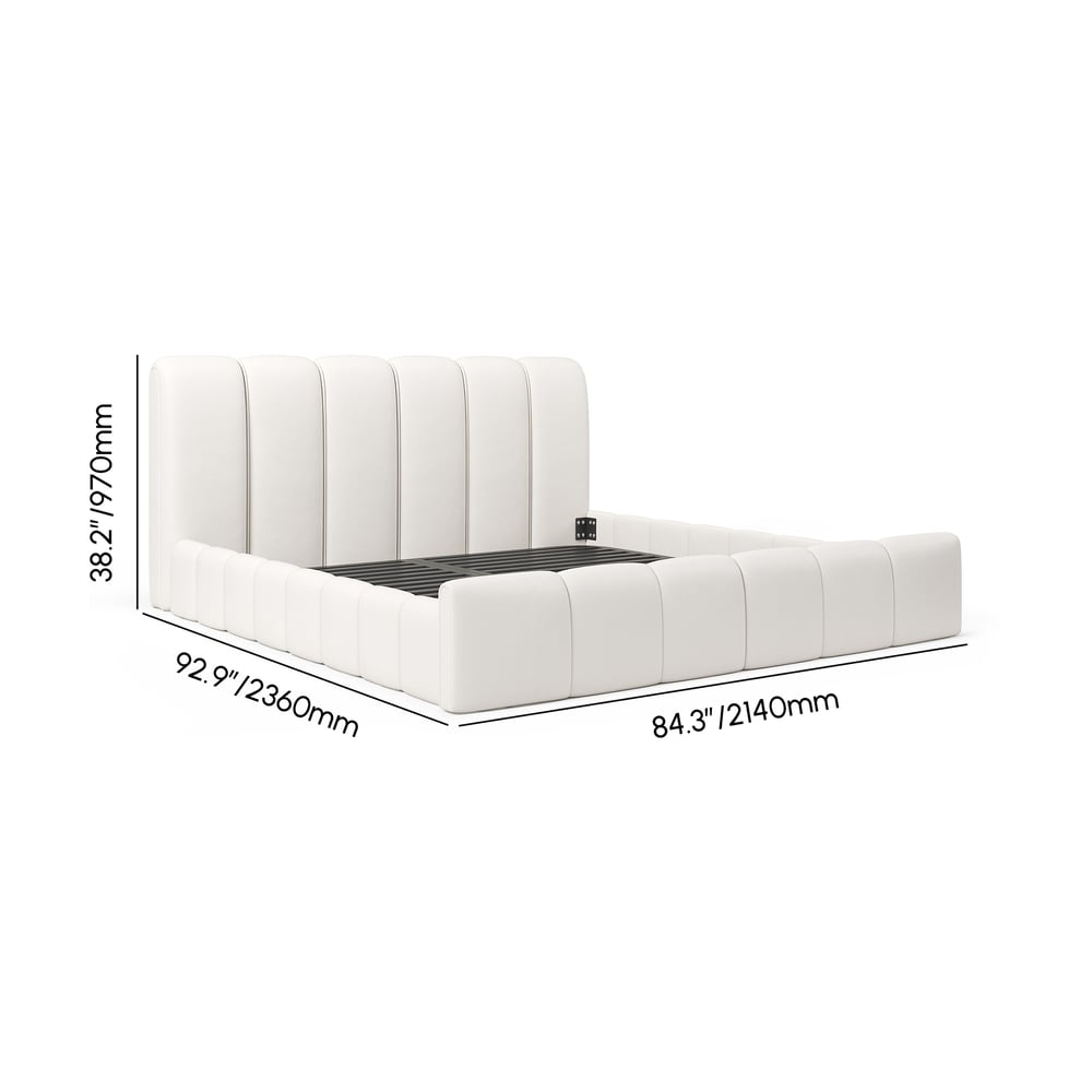 Humply Modern Leather Wingback King Bed Frame with Upholstered Headboard