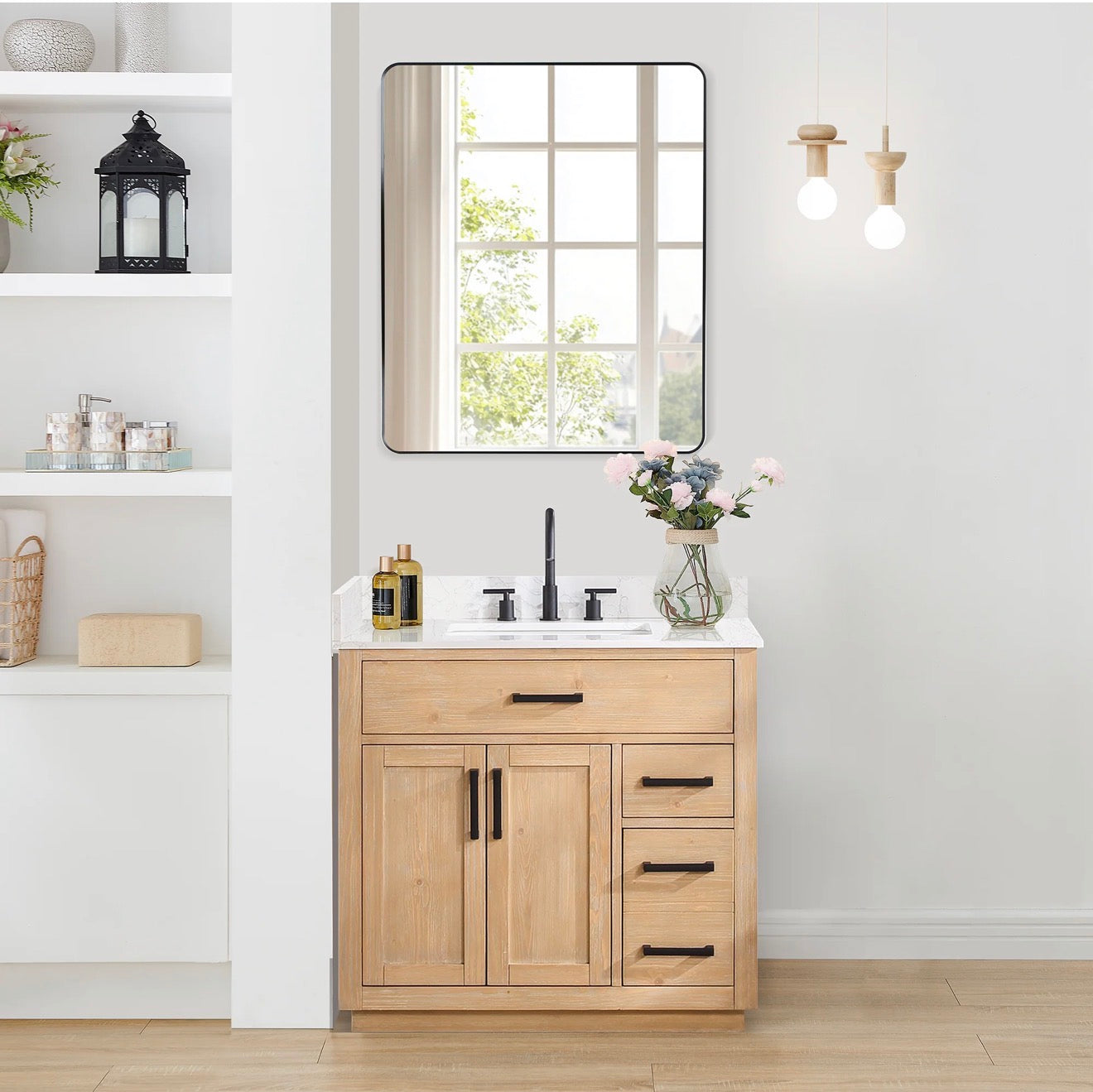 Altair  Gavino 36" Single Bathroom Vanity with Grain White Engineered Stone Countertop