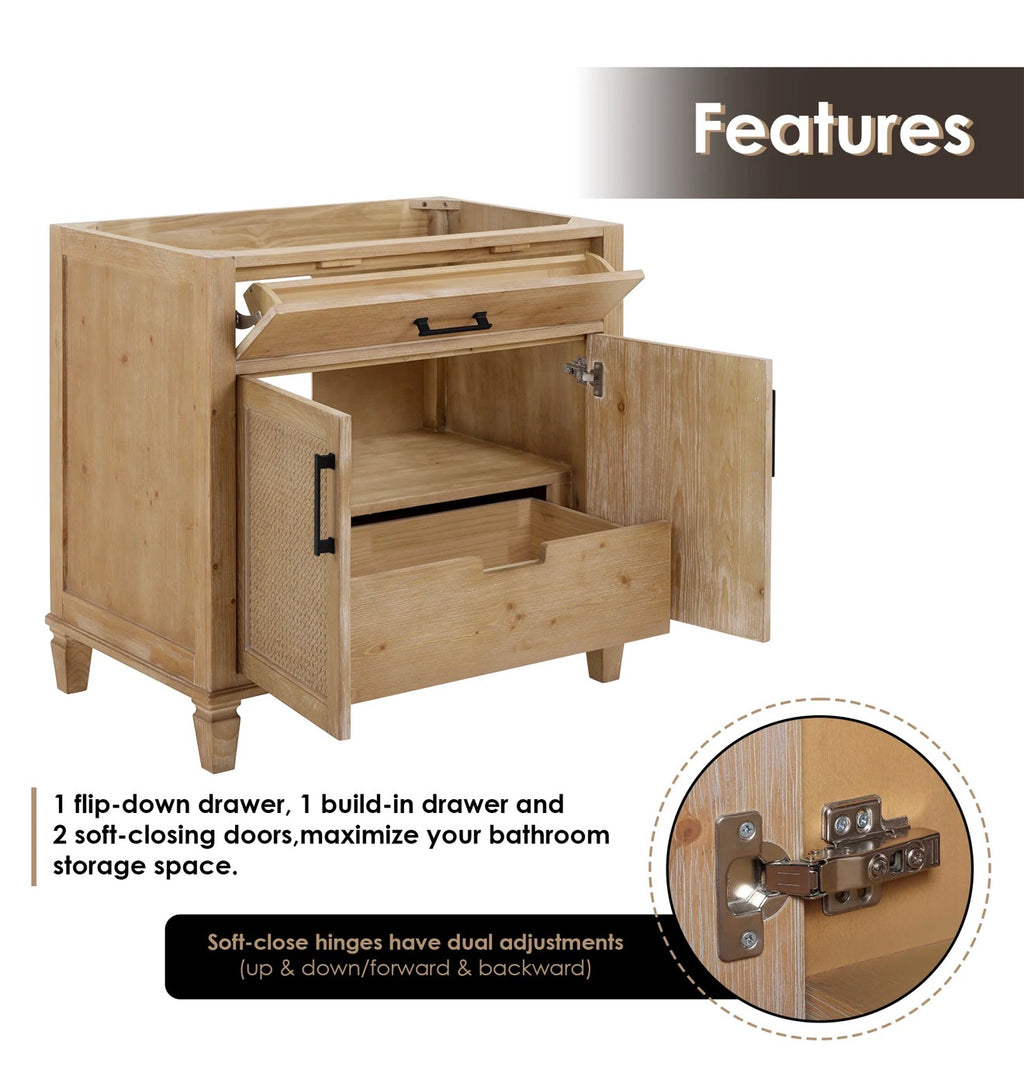 Altair Solana 36" Single Bathroom Vanity in Weathered Fir with Calacatta White Quartz Countertop