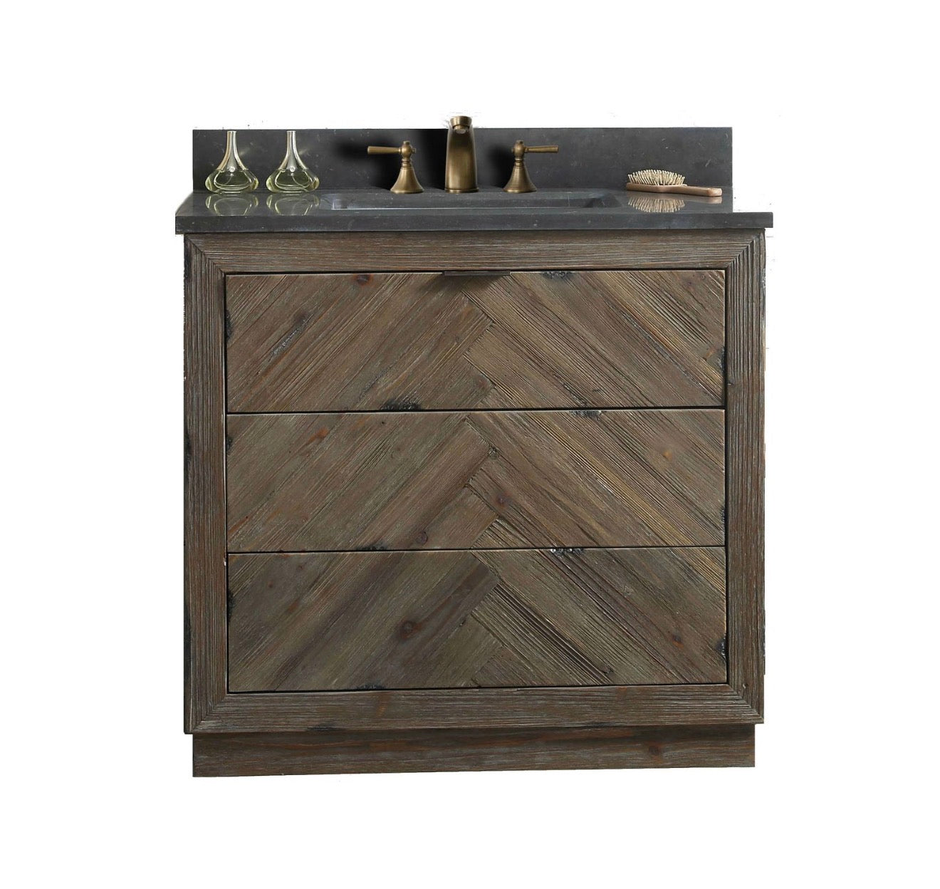 Legion Furniture Rustic Solid Wood Bathroom Vanity with Natural Moon Stone Top – No Faucet
