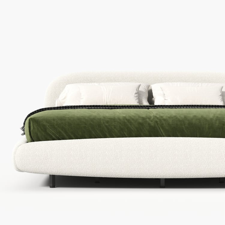 King Size Bouclé Upholstered Floating Bed Frame with Motion Sensor LED Lights