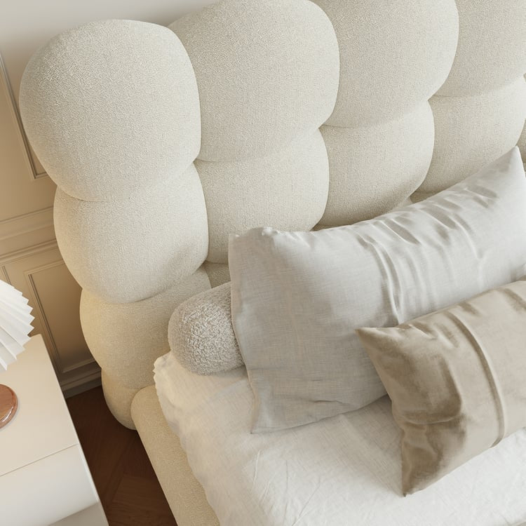 White Bouclé Upholstered Platform Bubble Queen Bed Frame