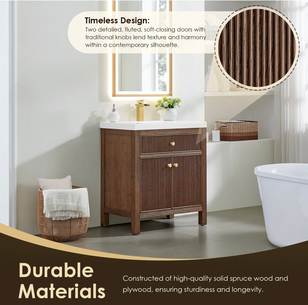 Altair Cerrito 30” single bathroom vanity with white Engineered stone integrated sink without mirror