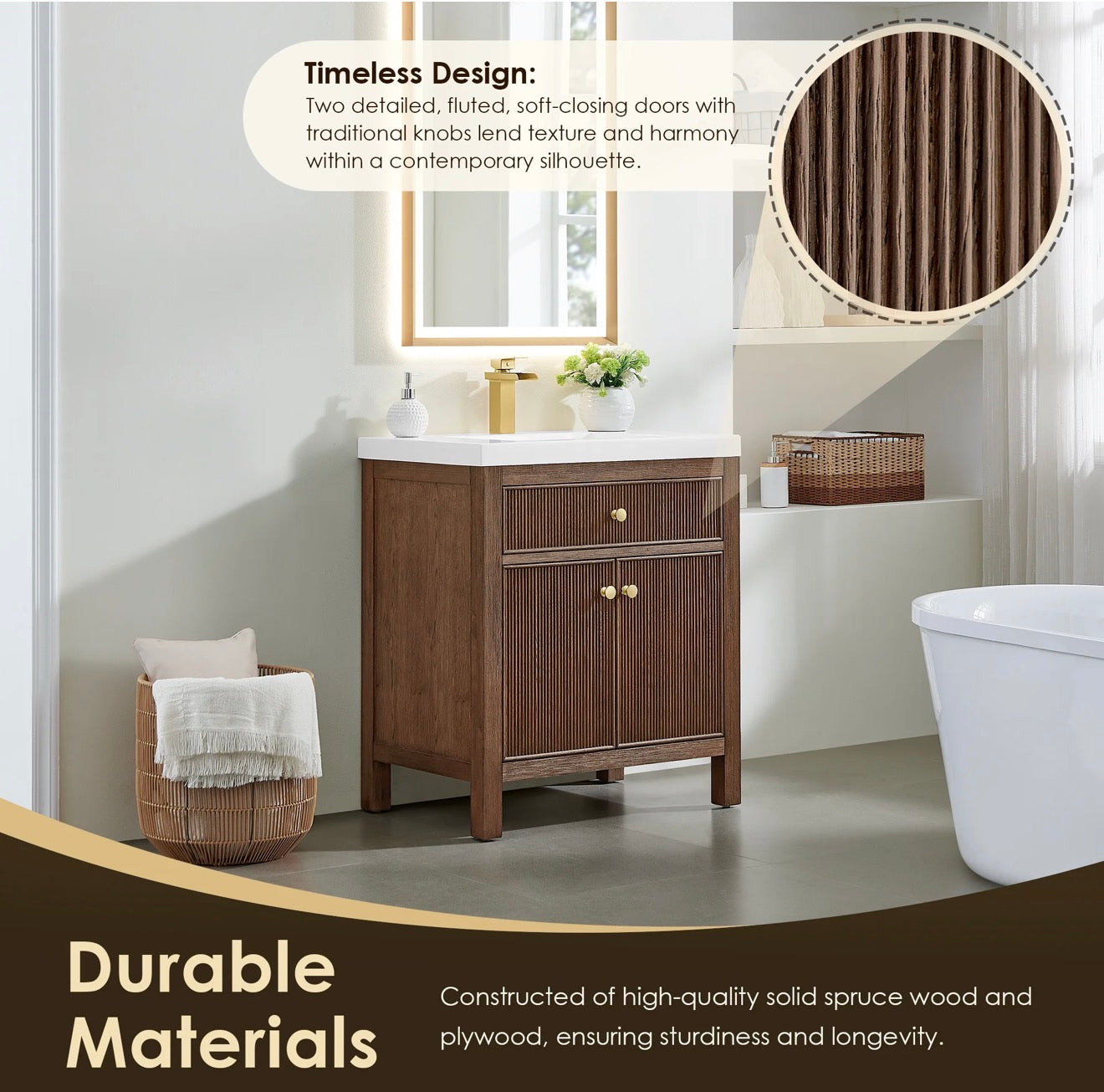 Altair Cerrito 30” single bathroom vanity with white Engineered stone integrated sink without mirror