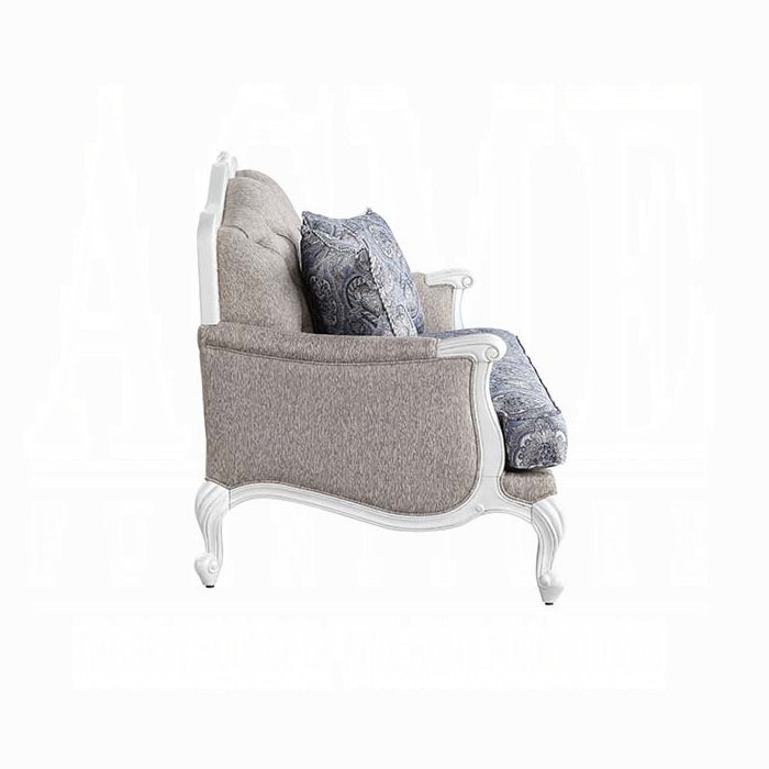 ACME  Fabric & White Ciddrenar Loveseat W/3 Pillows