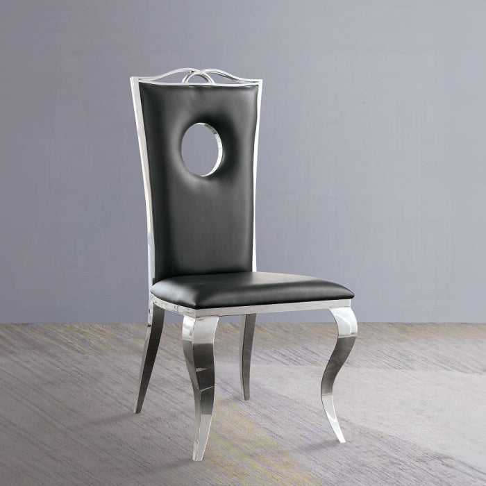 ACME Black Synthetic Leather & Stainless Steel Cyrene Side Chair (Set-2)