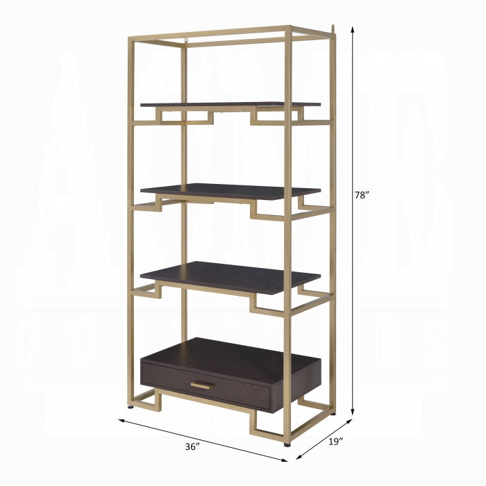 ACME Gold & walnut Yumia Bookshelf