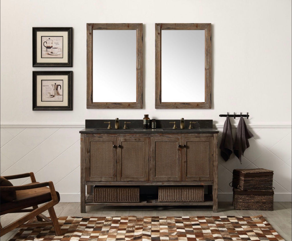 Legion Furniture Solid Wood Bathroom Vanity with Natural Moon Stone Top – Brown Rustic (36", 48", 60")