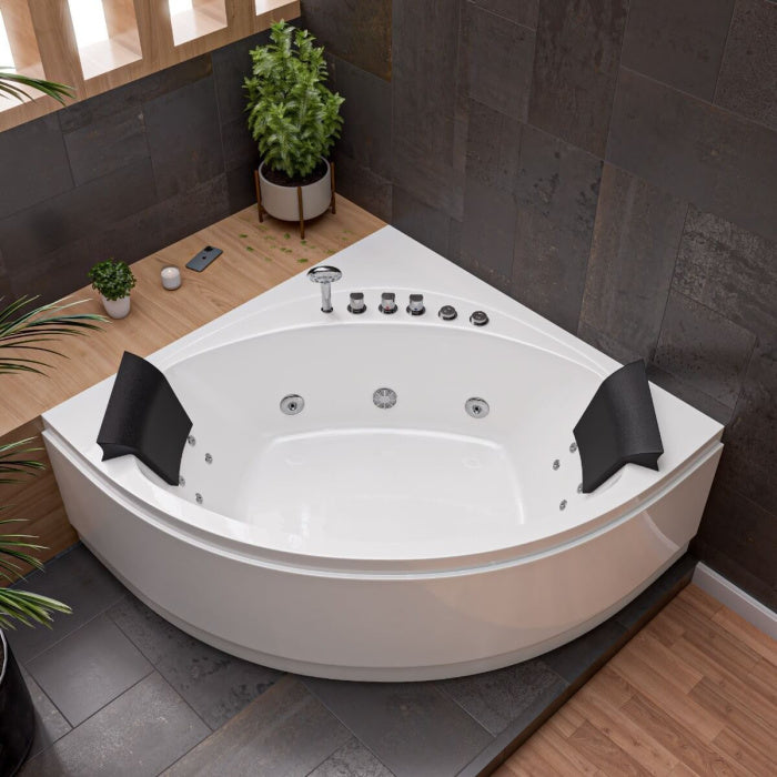 EAGO Rounded Modern Double Seat Corner Whirlpool Bath Tub with Fixtures