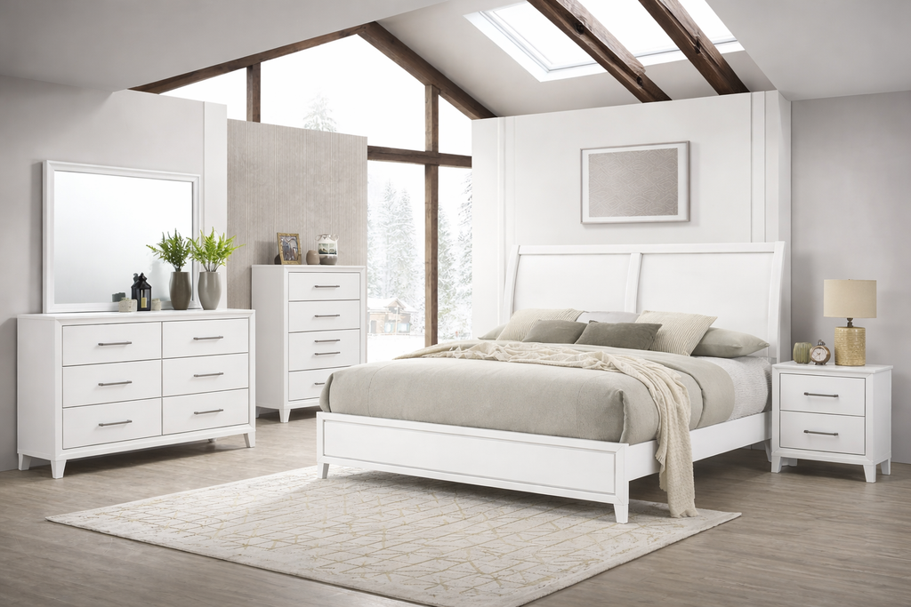 New Classic Furniture BALLARD 6/6-6/0 EK/WK HEADBOARD, FOOTBOARD & SLAT KIT-WHITE
