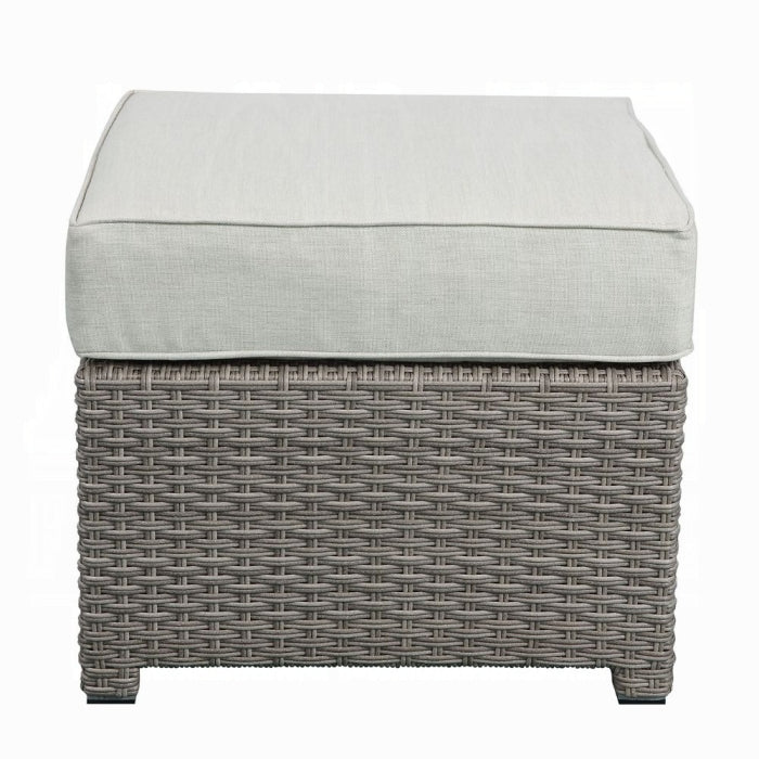 ACME Beige Fabric & Gray Wicker Salena Patio Sofa W/2 Pillows & Ottoman