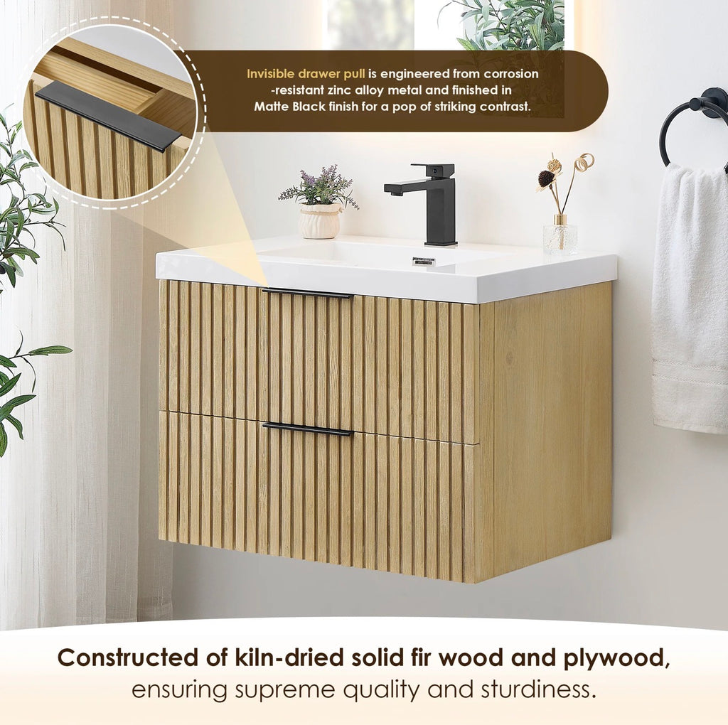 Altair Livia 30" Wall-mounted Single Bathroom Vanity in Nature Brown with White Artificial Drop-in Sink without Mirror