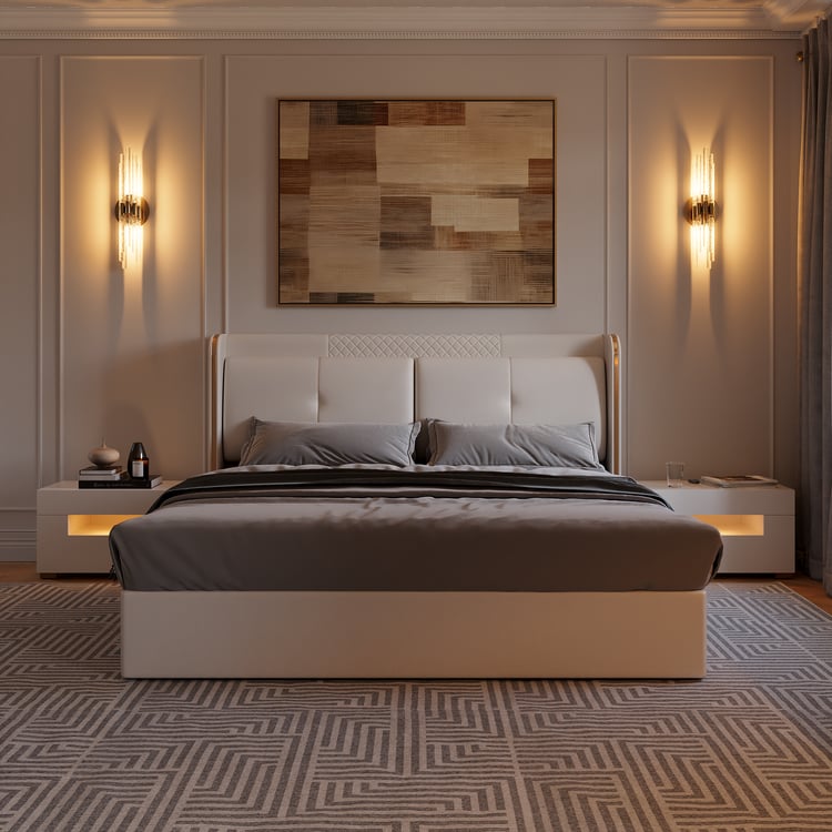 Leather Upholstered King Bed with Wingback Headboard