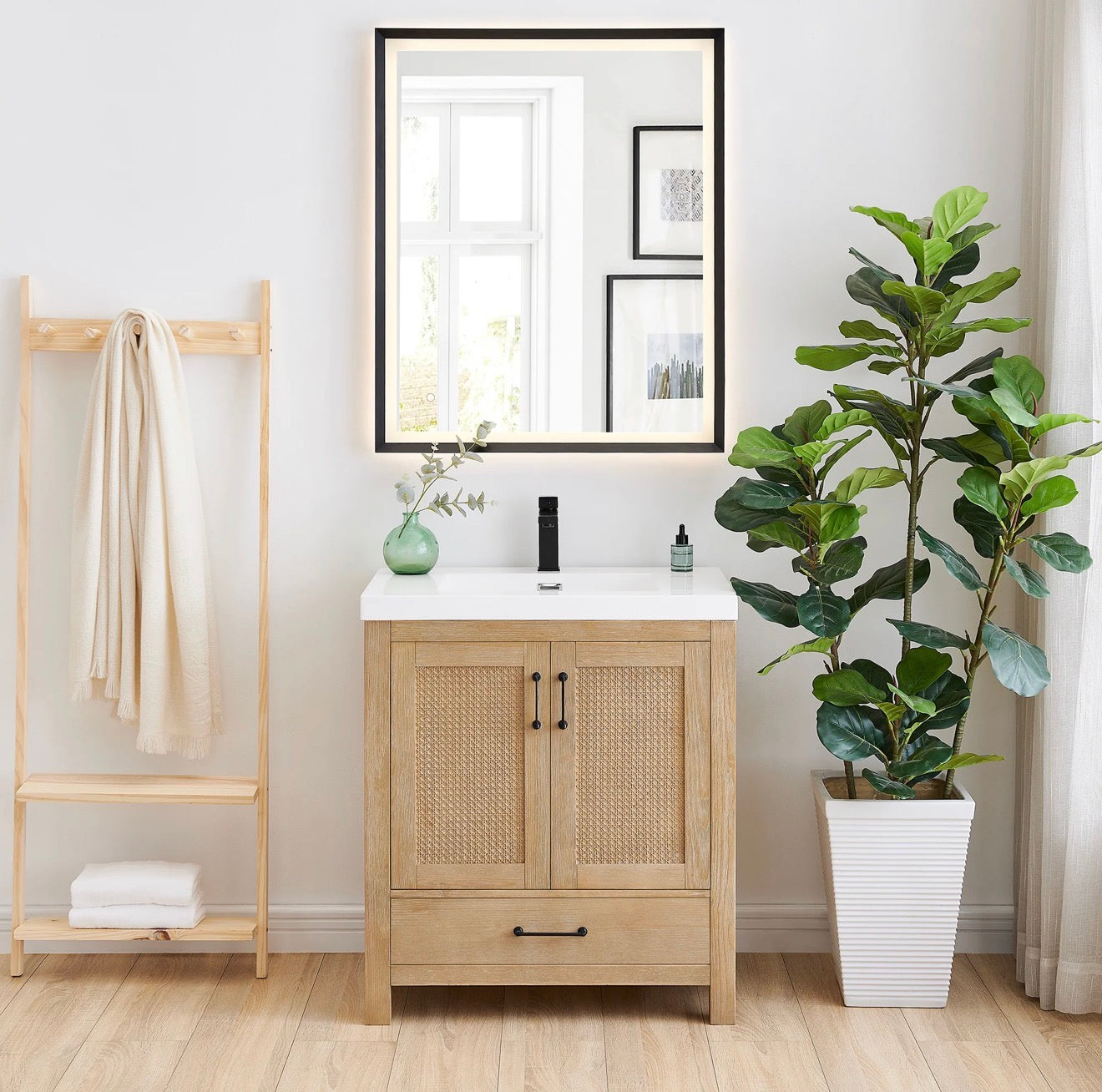 Altair Bondi single Bathroom Vanity in Light Brown with white artificial Drop-in Sink without mirror