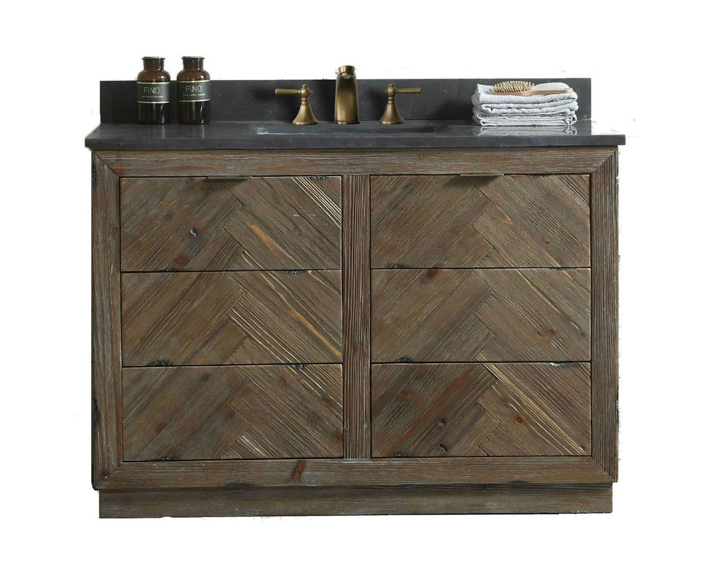 Legion Furniture Rustic Solid Wood Bathroom Vanity with Natural Moon Stone Top – No Faucet