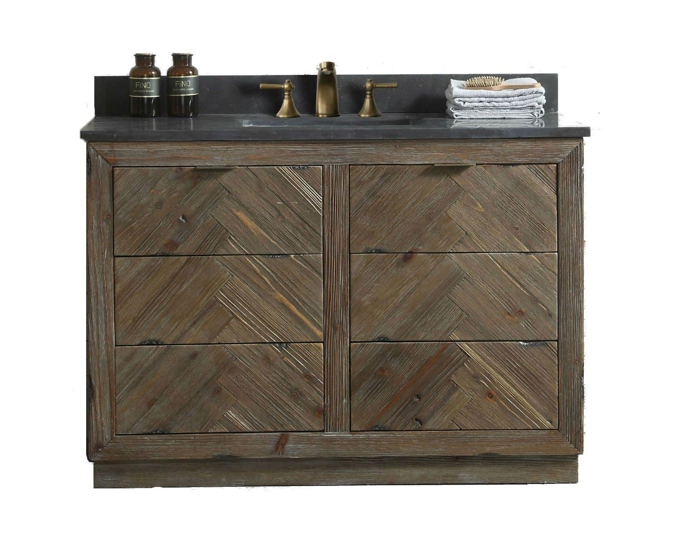 Legion Furniture Rustic Solid Wood Bathroom Vanity with Natural Moon Stone Top – No Faucet