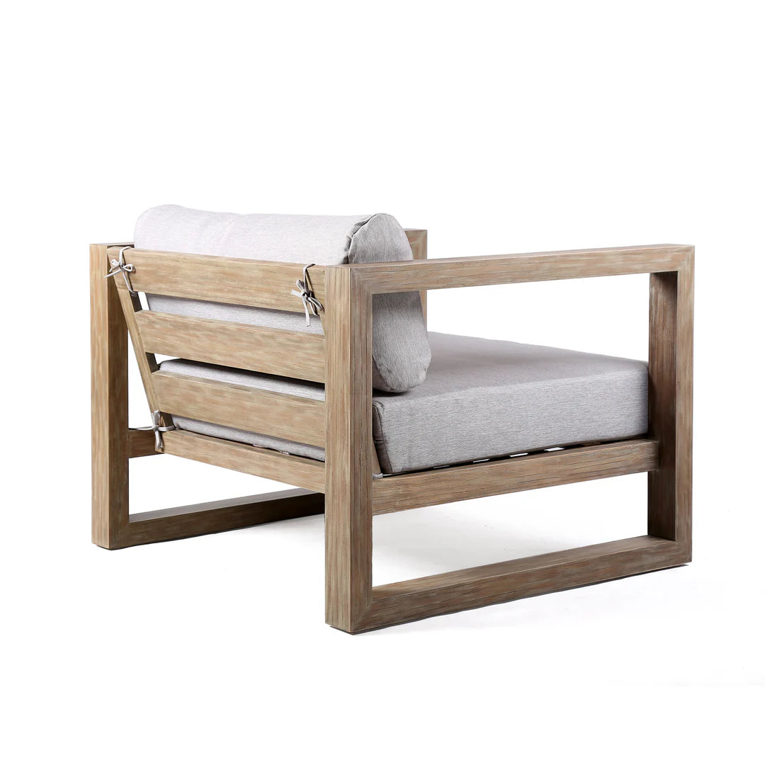 Armen Living Paradise Outdoor Light Eucalyptus Wood Lounge Chair with Gray Cushions
