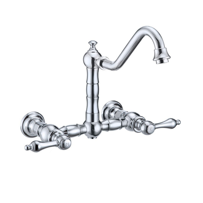 Whitehaus Polished chrome  Vintage III Plus Wall Mount Faucet with a  Long Traditional Swivel Spout W/ Solid Brass Side Spray