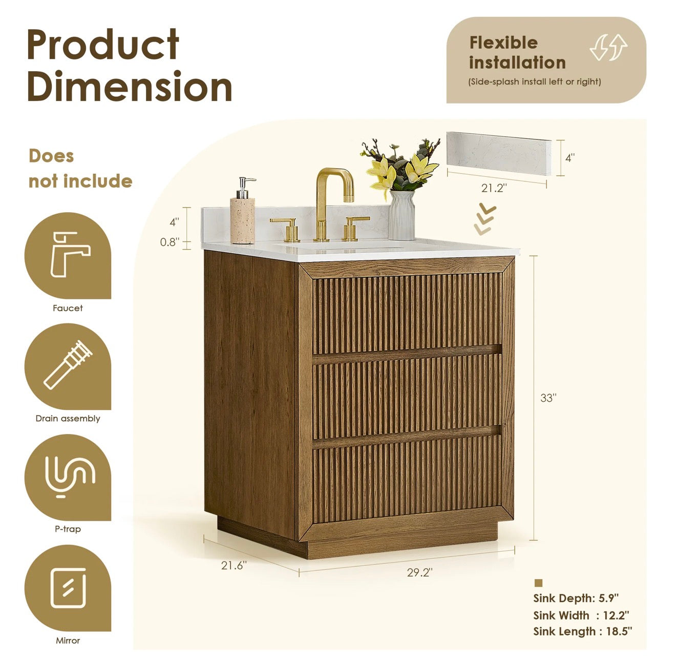 Altair Navan 30"/36"/48"/60"/72" single/double vanity with top