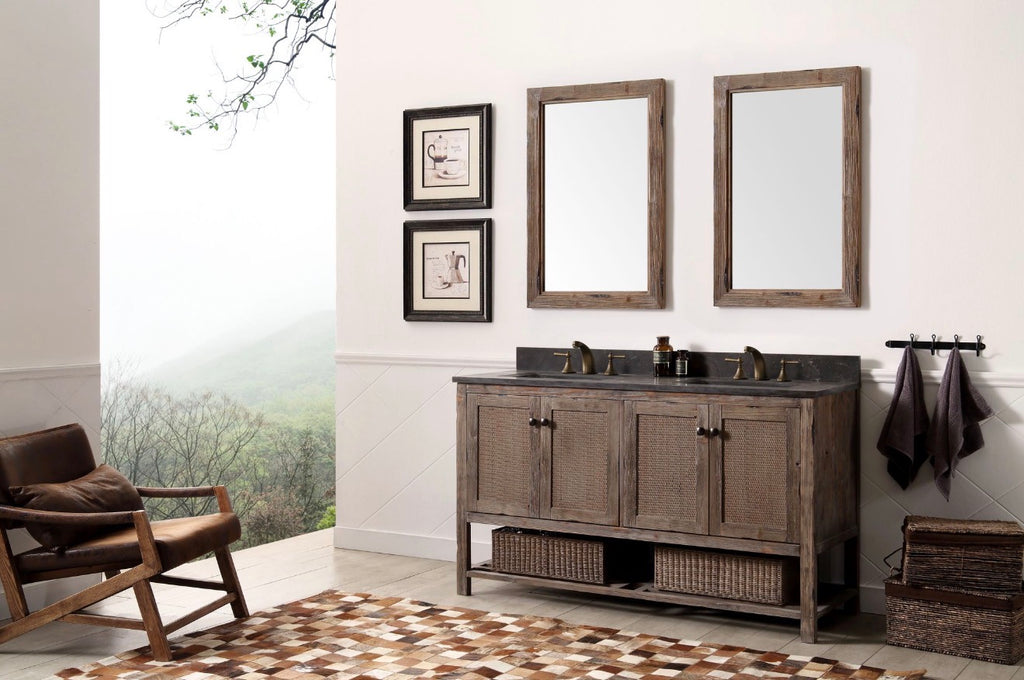 Legion Furniture Solid Wood Bathroom Vanity with Natural Moon Stone Top – Brown Rustic (36", 48", 60")