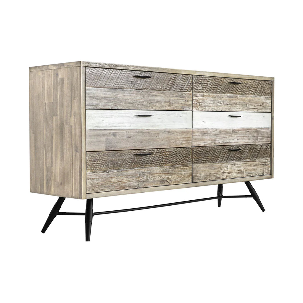 Armen Living Bridges 6-Drawer Dresser in Two-Tone Acacia Wood