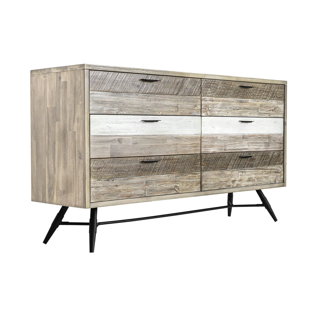 Armen Living Bridges 6-Drawer Dresser in Two-Tone Acacia Wood