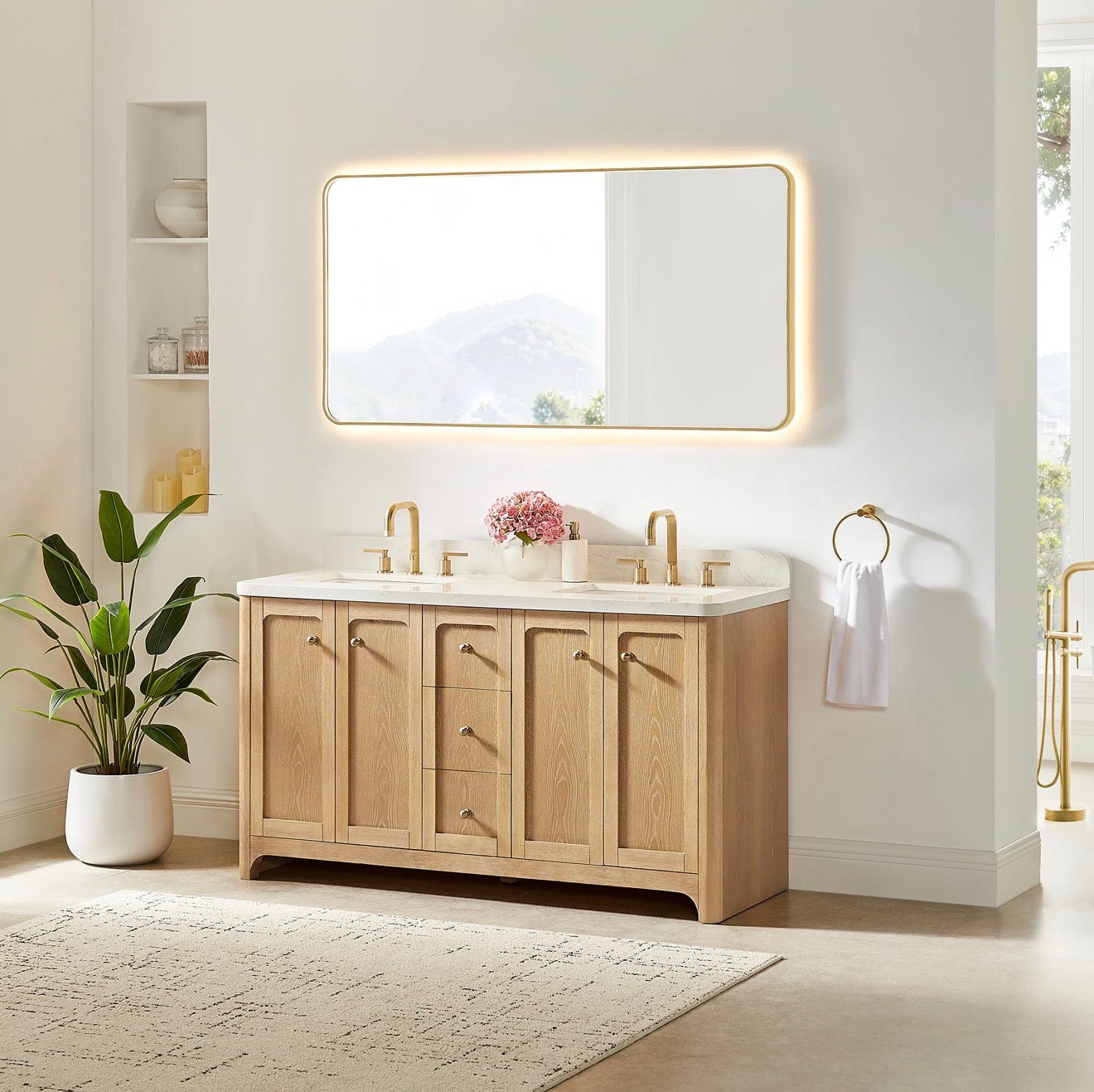 Altair Milner Bathroom Vanity in Brushed Oak with Grain White Engineered Stone Countertop without Mirror