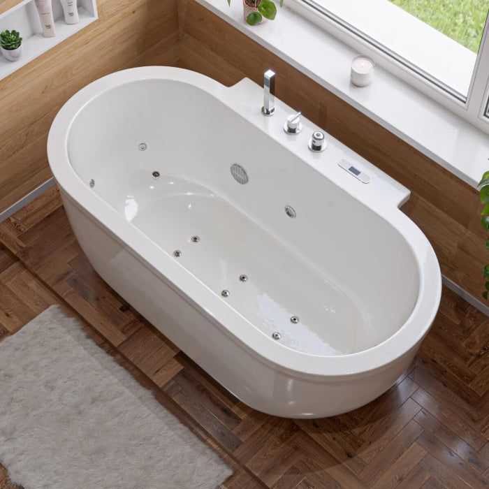 EAGO 6 ft Acrylic White Whirlpool Bathtub w Fixtures