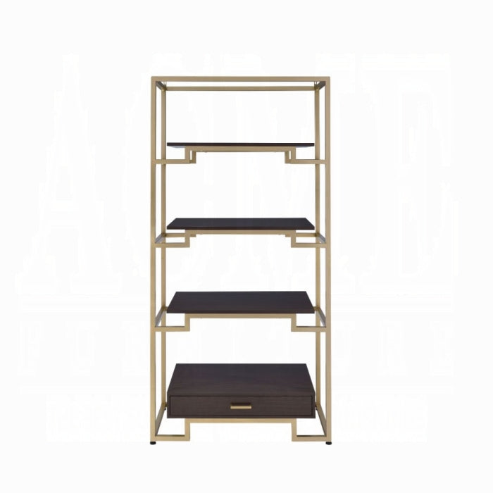 ACME Gold & walnut Yumia Bookshelf