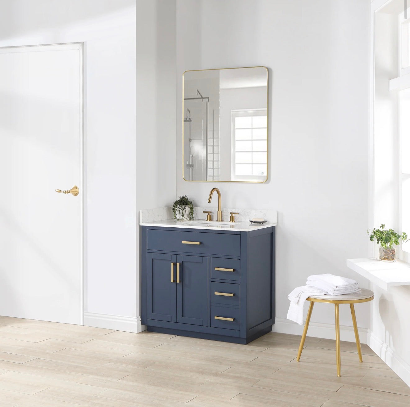 Altair  Gavino 36" Single Bathroom Vanity with Grain White Engineered Stone Countertop