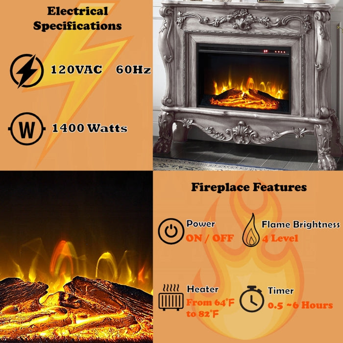 ACME Vintage Bone White Dresden Fireplace