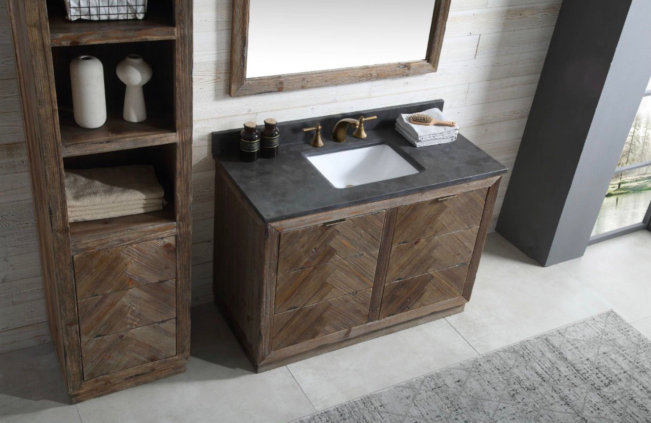 Legion Furniture Rustic Solid Wood Bathroom Vanity with Natural Moon Stone Top – No Faucet