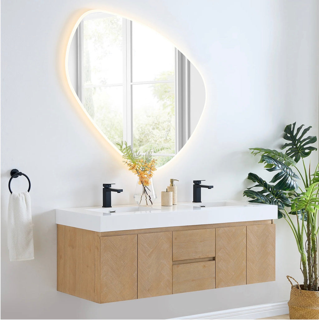 Altair Siena 60" Wall-mounted Double Bathroom Vanity in Light Brown with White Artificial Drop-in Sink