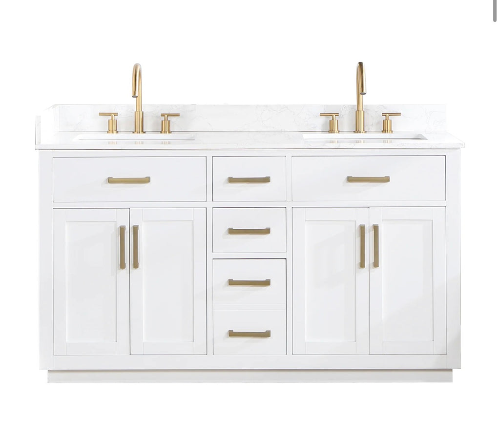 Altair Gavino 60" Double Bathroom Vanity in Light Brown with Grain White Engineered Stone Countertop without Mirror