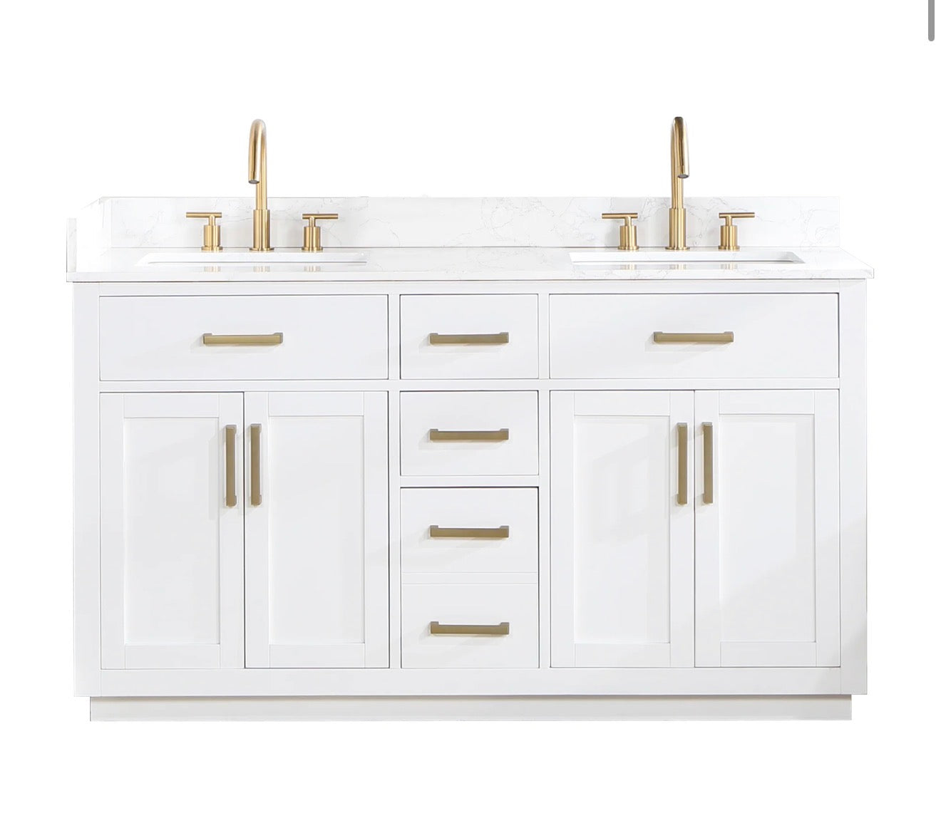 Altair Gavino 60" Double Bathroom Vanity in Light Brown with Grain White Engineered Stone Countertop without Mirror
