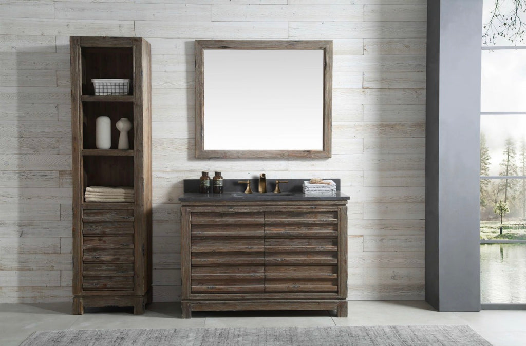 Legion Furniture 48" Rustic Solid Wood Bathroom Vanity with Natural Moon Stone Top – No Faucet