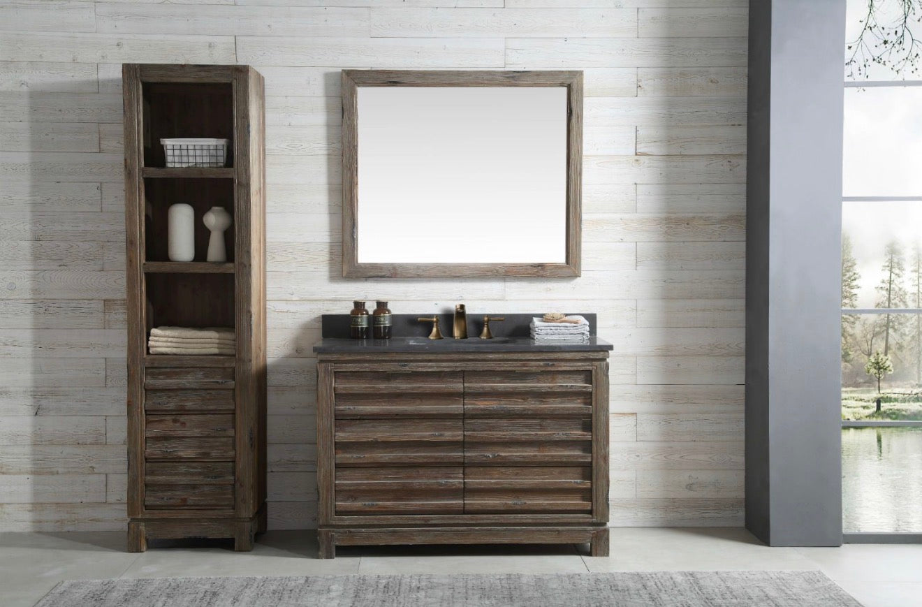 Legion Furniture 48" Rustic Solid Wood Bathroom Vanity with Natural Moon Stone Top – No Faucet