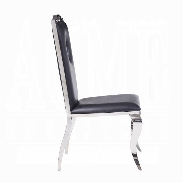 ACME Black Synthetic Leather & Stainless Steel Cyrene Side Chair (Set-2)