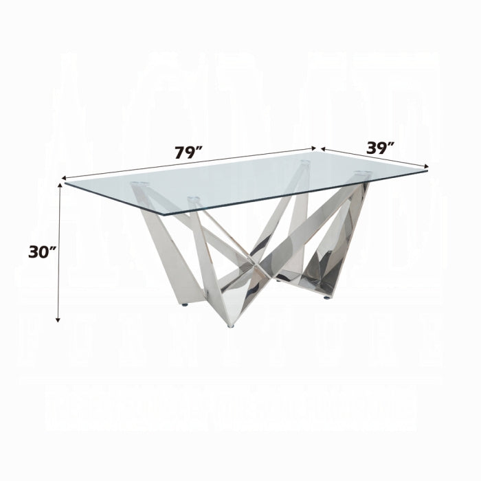 ACME Clear Glass Top & Stainless Steel Dekel Dining Table
