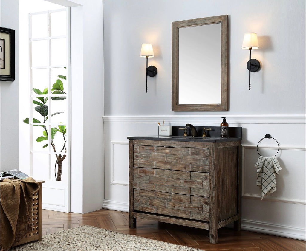 Legion Furniture 36" Rustic Solid Wood Bathroom Vanity with Moon Stone Marble Top – No Faucet